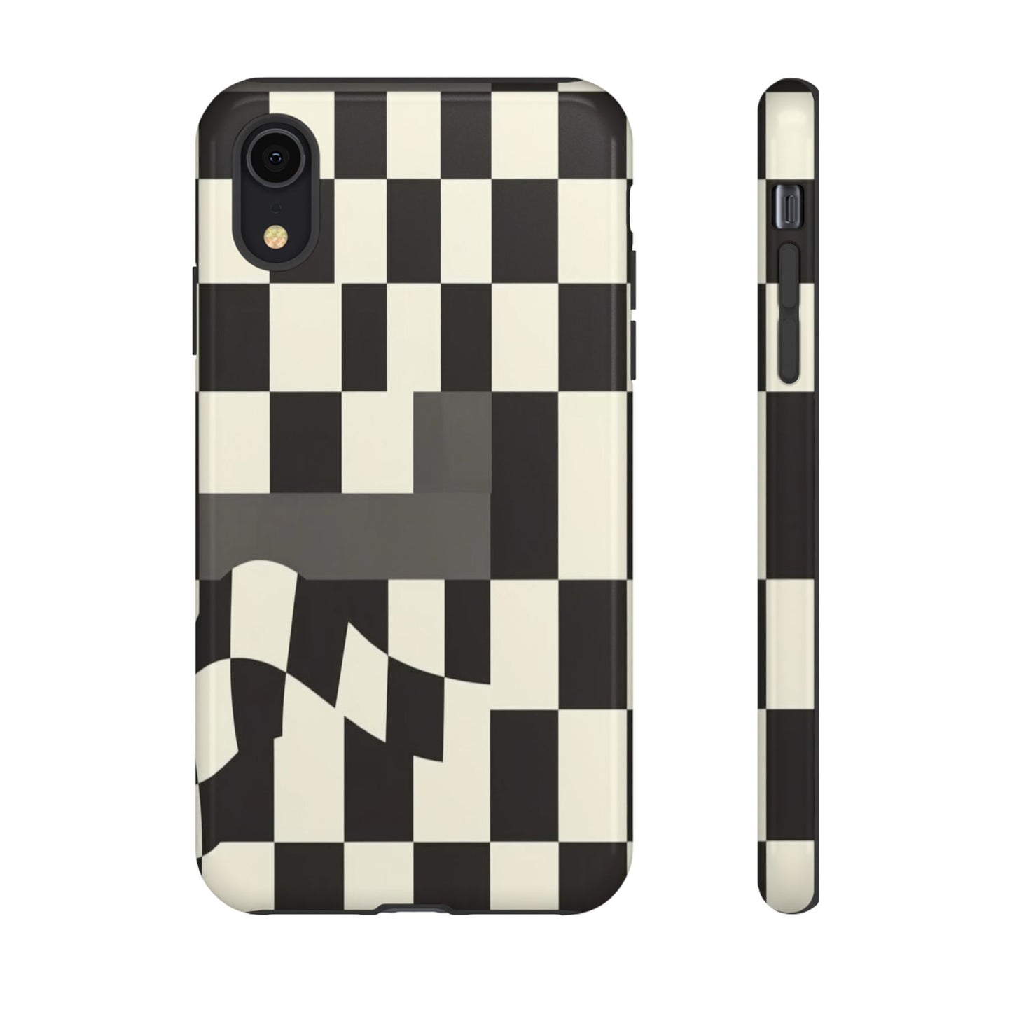 Checkerboard Wave Phone Case — Black & Cream Graphic Tough Case