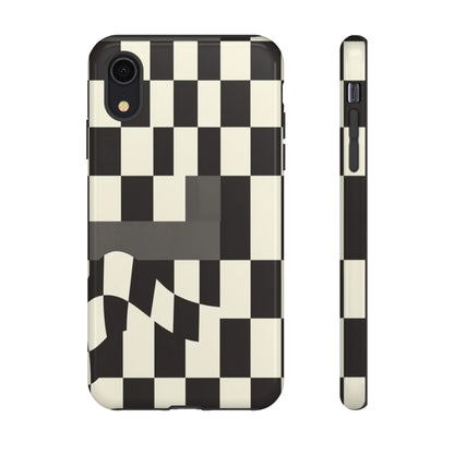 Checkerboard Wave Phone Case — Black & Cream Graphic Tough Case