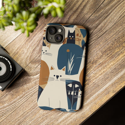 Cat Pattern Phone Case – Retro Abstract Cats Protective iPhone Cover