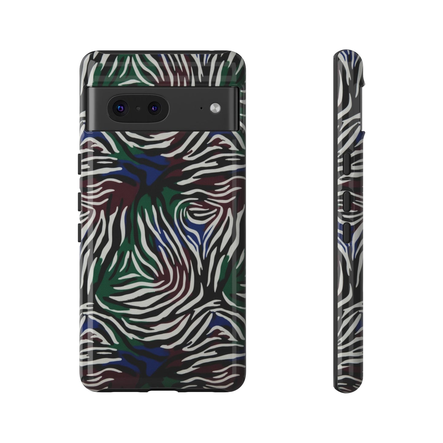 Zebra Camo Tough Phone Case – Green & Blue Animal Print Protective Cover