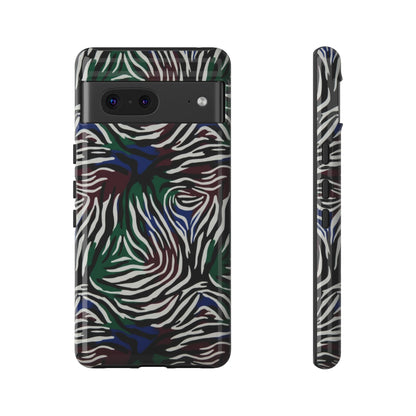 Zebra Camo Tough Phone Case – Green & Blue Animal Print Protective Cover