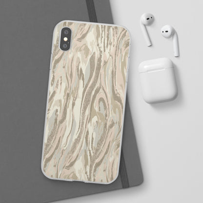 Neutral Marble Swirl Flexi Phone Case — Beige Abstract Protective Cover