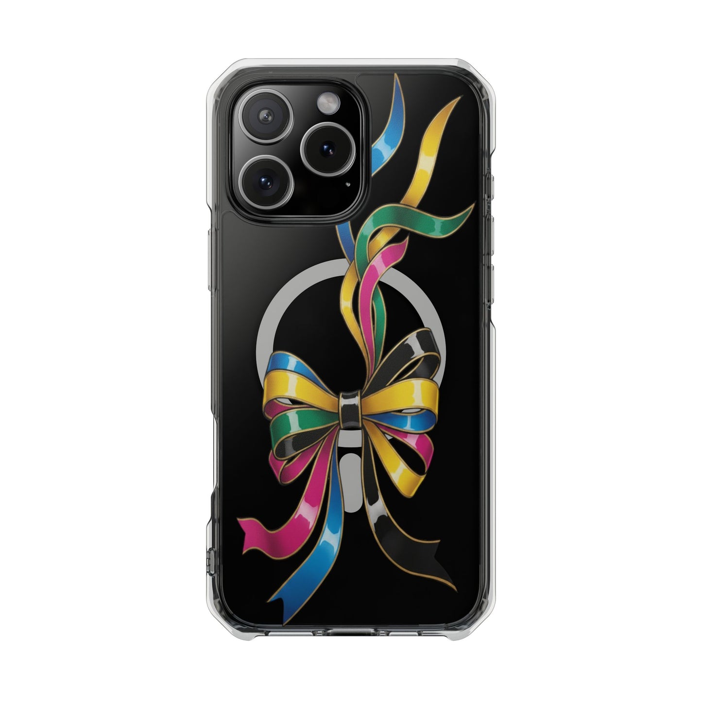 Clear Magnetic Phone Case — Colorful Ribbon Bow Design