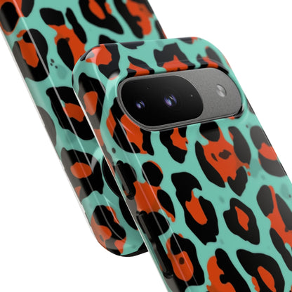 Leopard Print Tough Phone Case — Teal & Rust Protective iPhone Cover