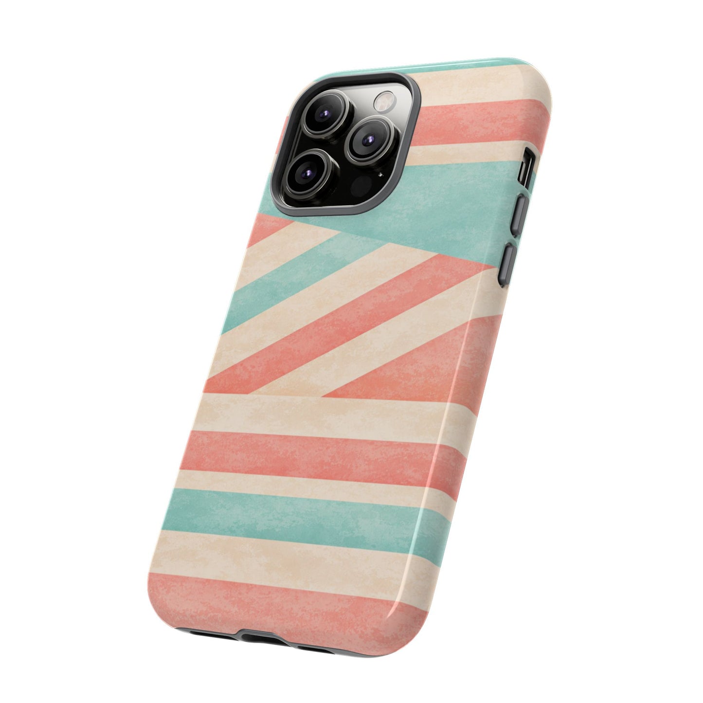 Pastel Stripes Tough Phone Case – Retro Coral & Teal Protective Cover