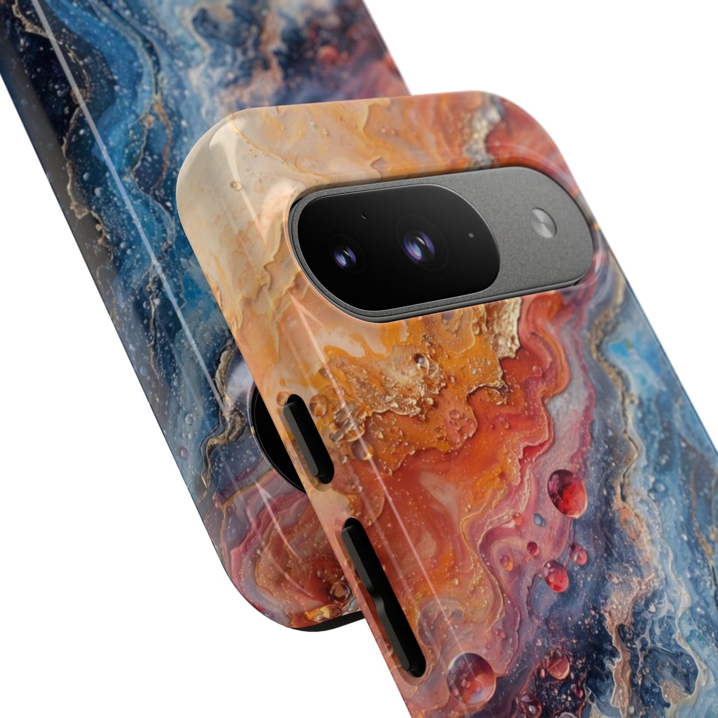 Marbled Galaxy Tough Phone Case — Abstract Blue & Coral Protective Cover