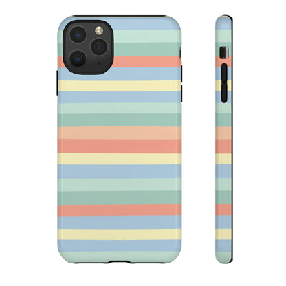 Pastel Striped Phone Case — Retro Horizontal Multi-Color Tough Case