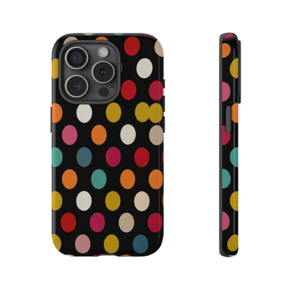 Polka Dot Tough Phone Case – Colorful Retro Dots on Black