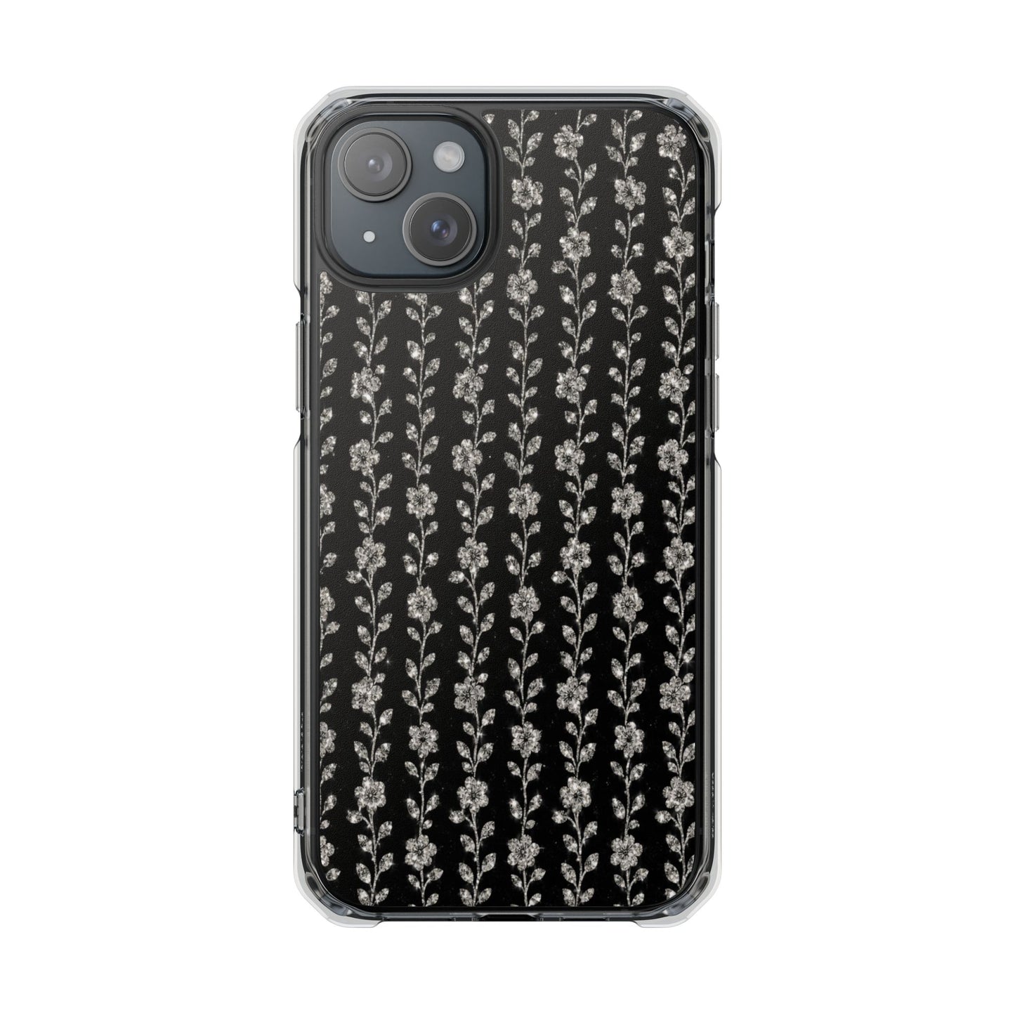 Clear Magnetic Phone Case — Minimal Black Floral Vine Pattern
