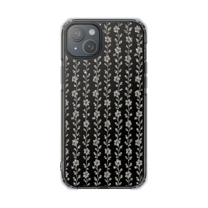 Clear Magnetic Phone Case — Minimal Black Floral Vine Pattern