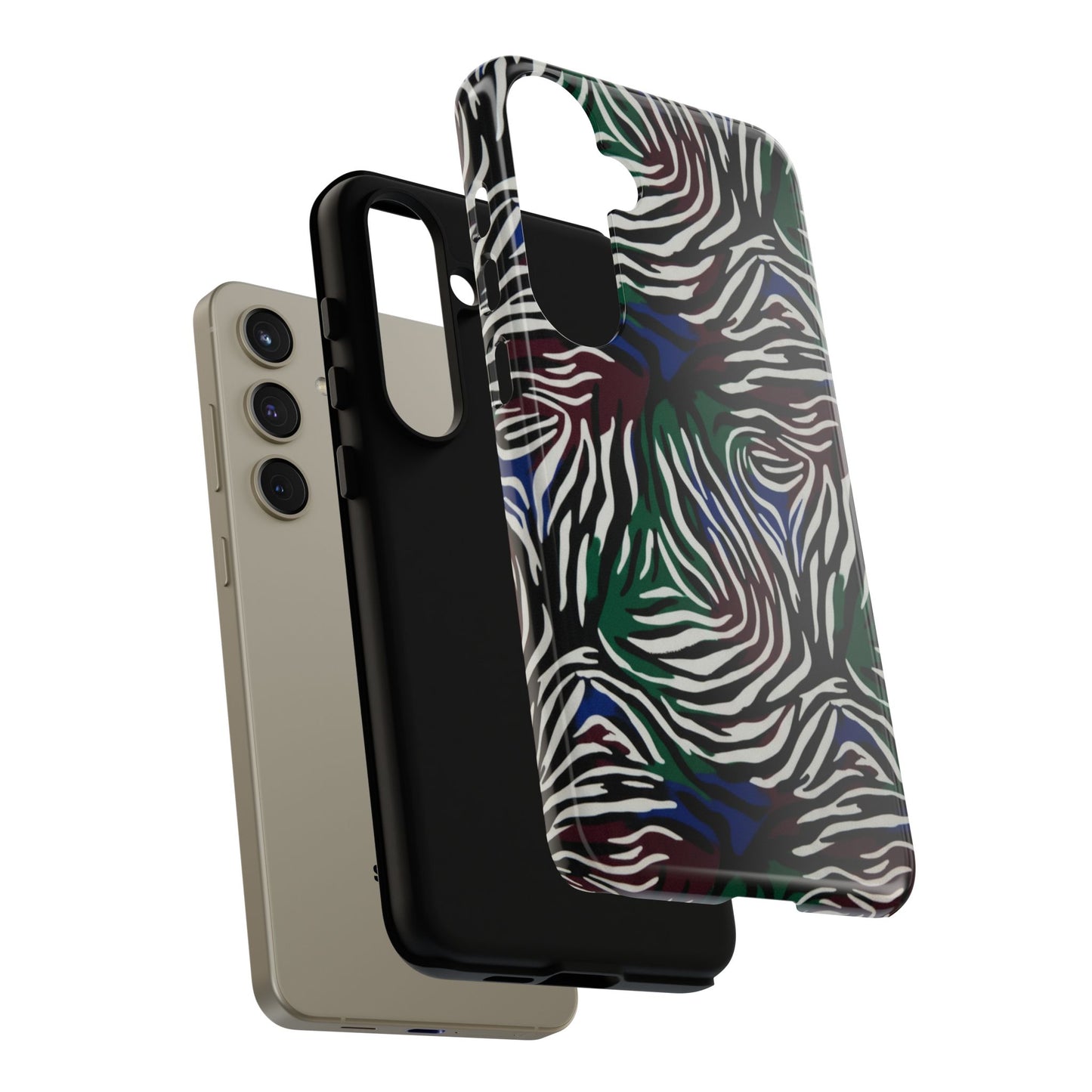 Zebra Camo Tough Phone Case – Green & Blue Animal Print Protective Cover