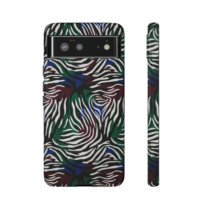 Zebra Camo Tough Phone Case – Green & Blue Animal Print Protective Cover