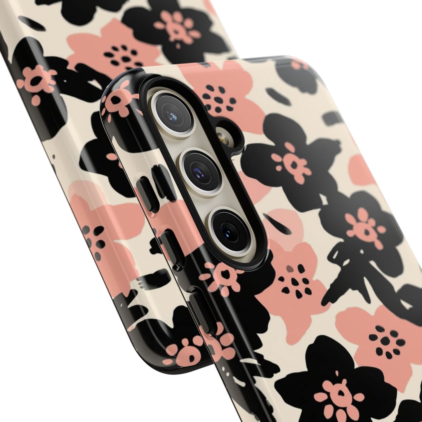 Floral Phone Case — Pink & Black Retro Blossom Protective Cover
