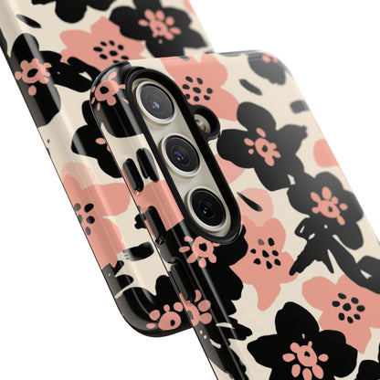 Floral Phone Case — Pink & Black Retro Blossom Protective Cover