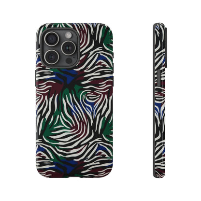 Zebra Camo Tough Phone Case – Green & Blue Animal Print Protective Cover