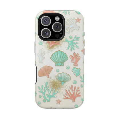 Sea Shells Magnetic Impact Phone Case — Pastel Coral & Teal Beach Design