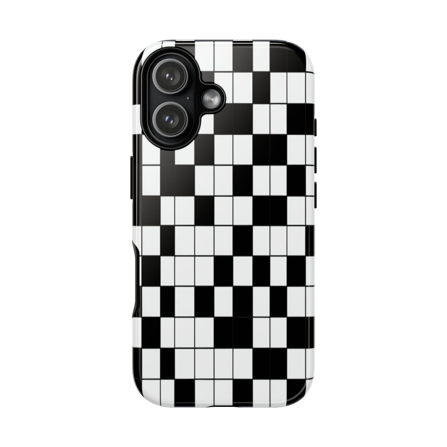 Crossword Grid Phone Case — Black & White Puzzle Pattern Tough Phone Cover