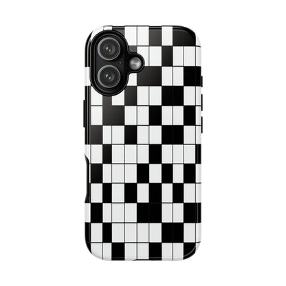 Crossword Grid Phone Case — Black & White Puzzle Pattern Tough Phone Cover