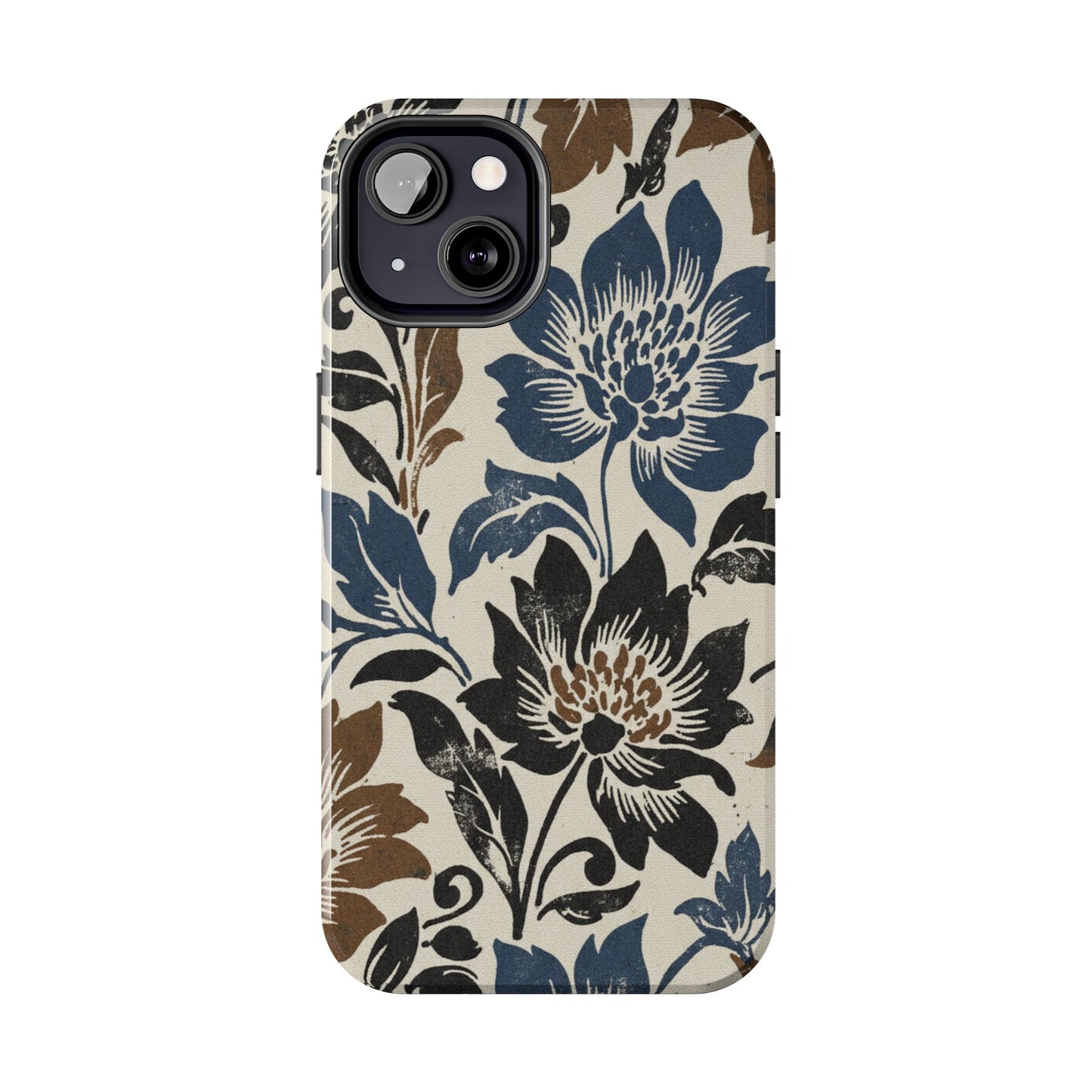 Floral Vintage Tough Phone Case — Blue & Brown Botanical Protection