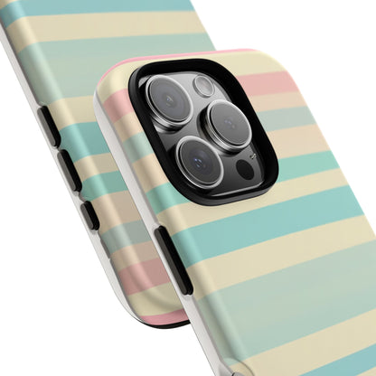 Pastel Striped Tough Phone Case – Protective Retro Rainbow Design