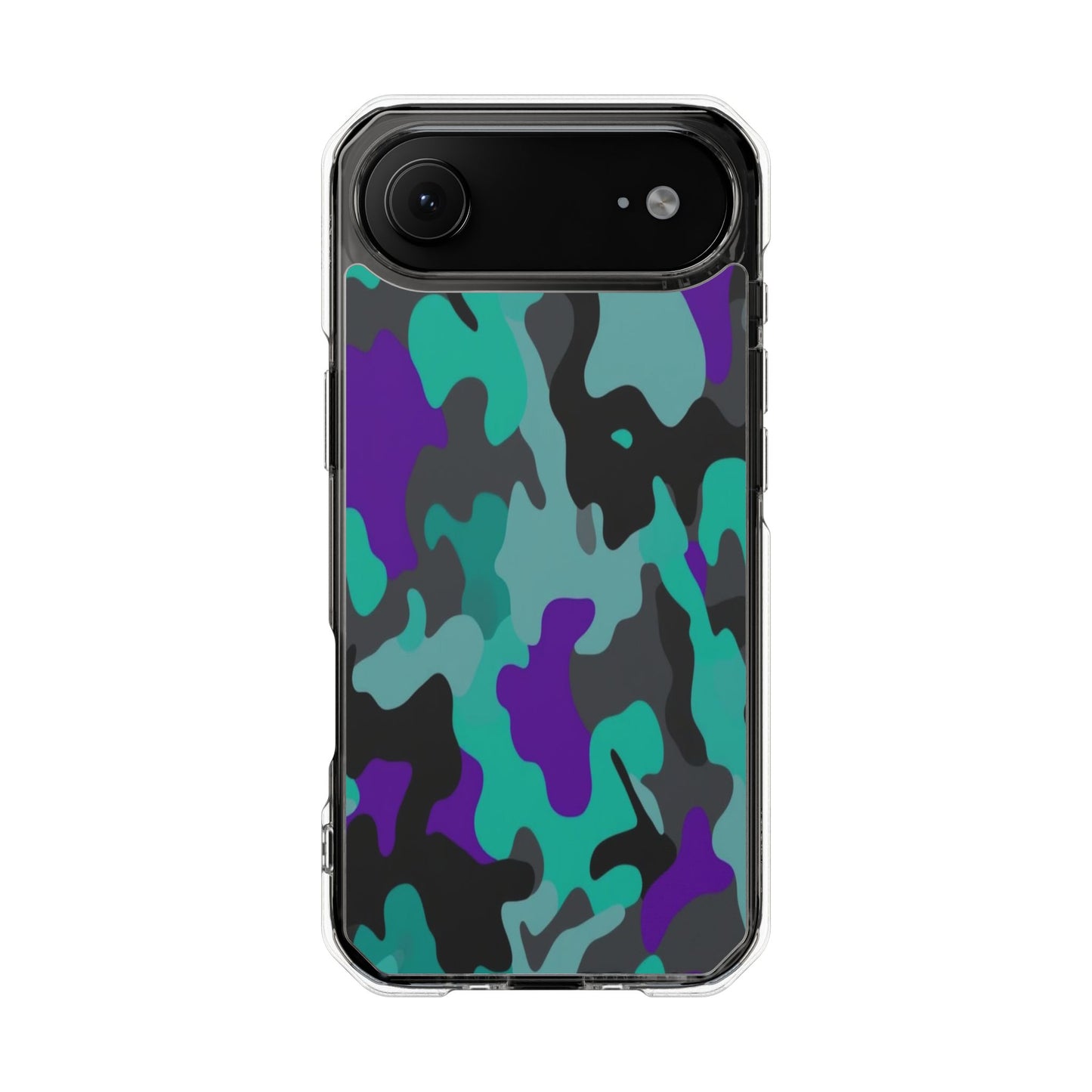 Camouflage Clear Magnetic Impact Phone Case — Teal & Purple Camo
