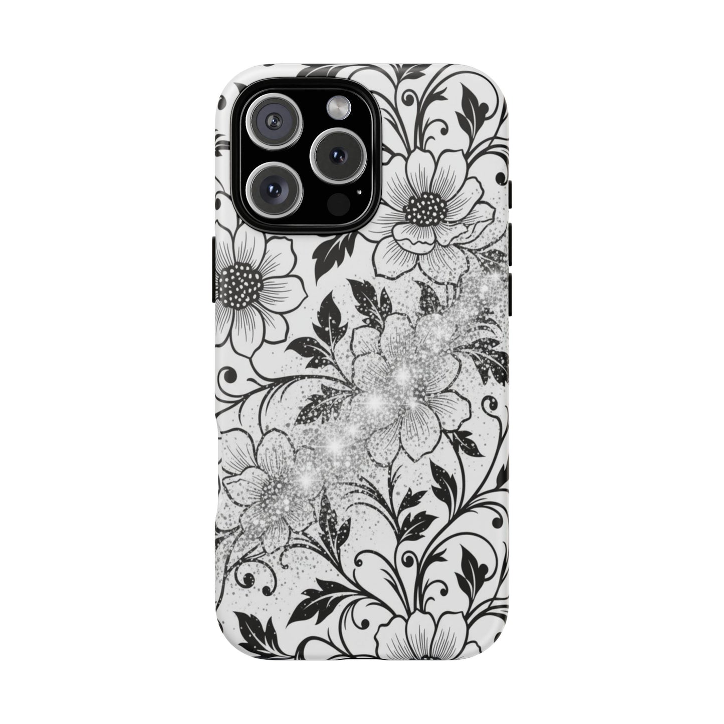 Floral Lace Phone Case — Black & White Vintage Flower Protective Case