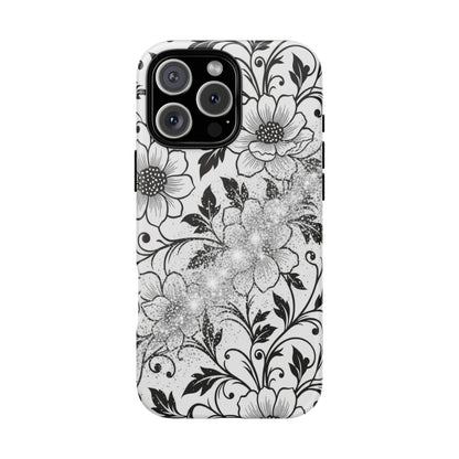 Floral Lace Phone Case — Black & White Vintage Flower Protective Case