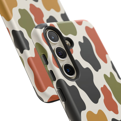 Camouflage Pattern Tough Phone Case – Retro Olive, Rust & Mustard Protective Cover