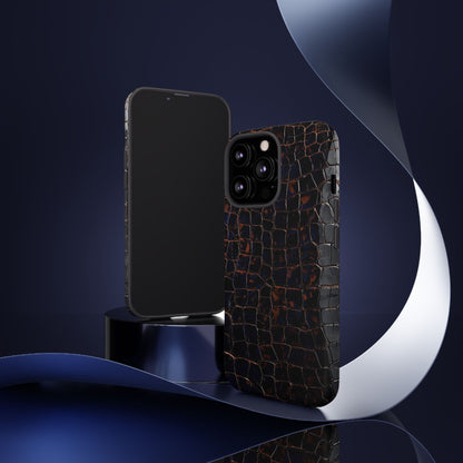 Croc-Embossed Tough Phone Case — Shockproof Black Alligator Texture