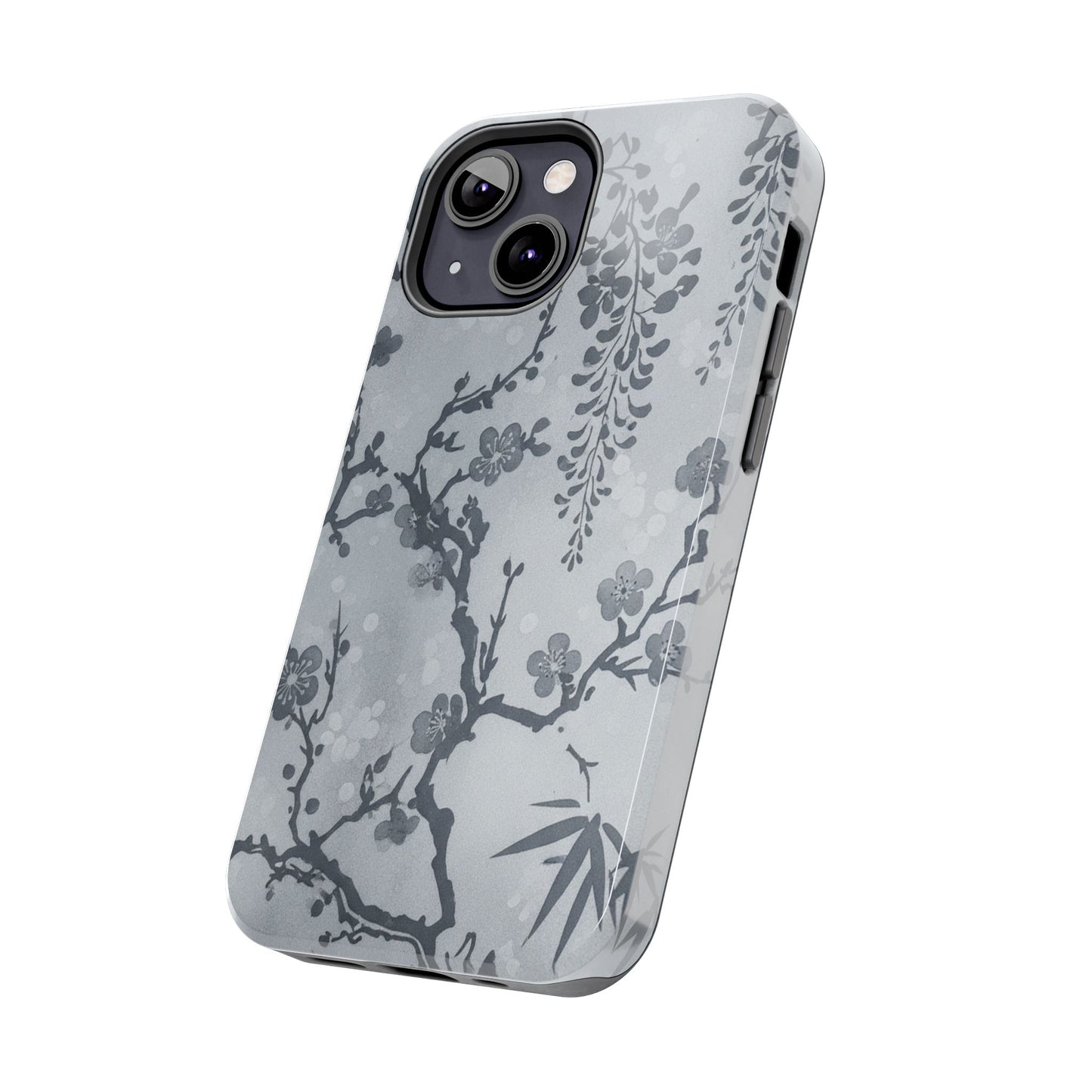 Tough Phone Case — Gray Cherry Blossom Ink Floral Design