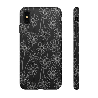 Floral Doodle Tough Phone Case — Black & Gray Daisy Pattern