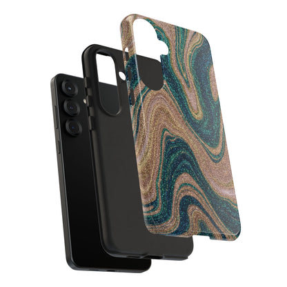 Marbled Teal & Gold Phone Case — Glitter Swirl Tough Case