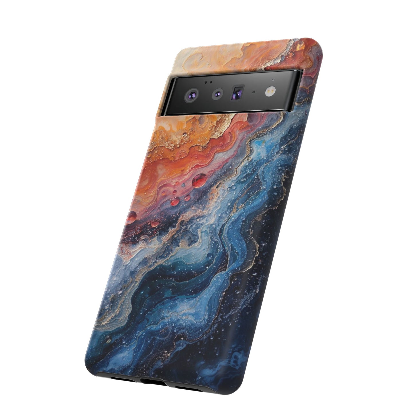 Marbled Galaxy Tough Phone Case — Abstract Blue & Coral Protective Cover