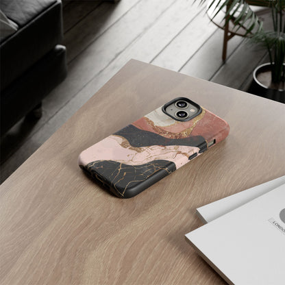 Marbled Rose Gold Phone Case — Abstract Pink & Black Protective Tough Case
