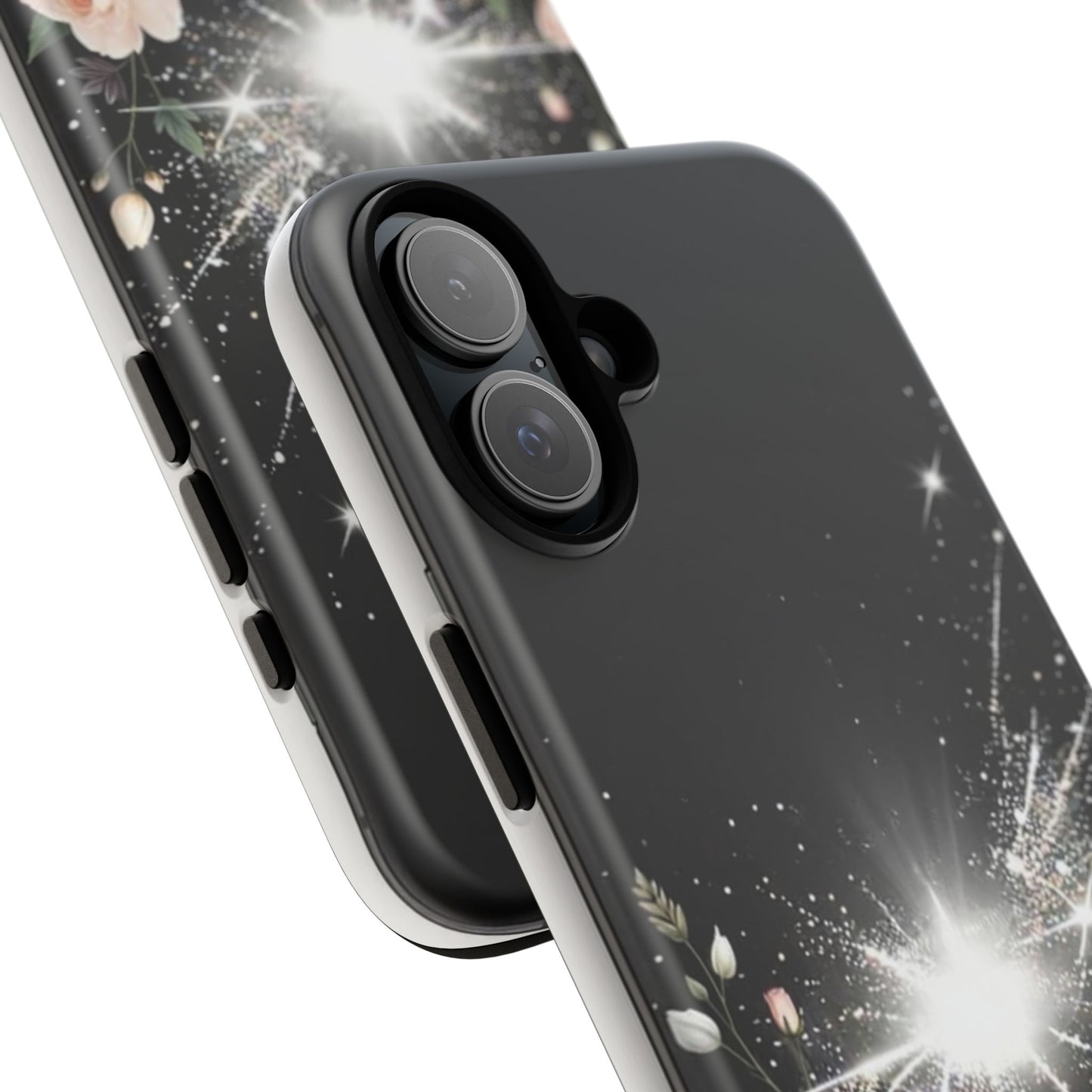 Floral Burst Phone Case — Protective Black Sparkle Design
