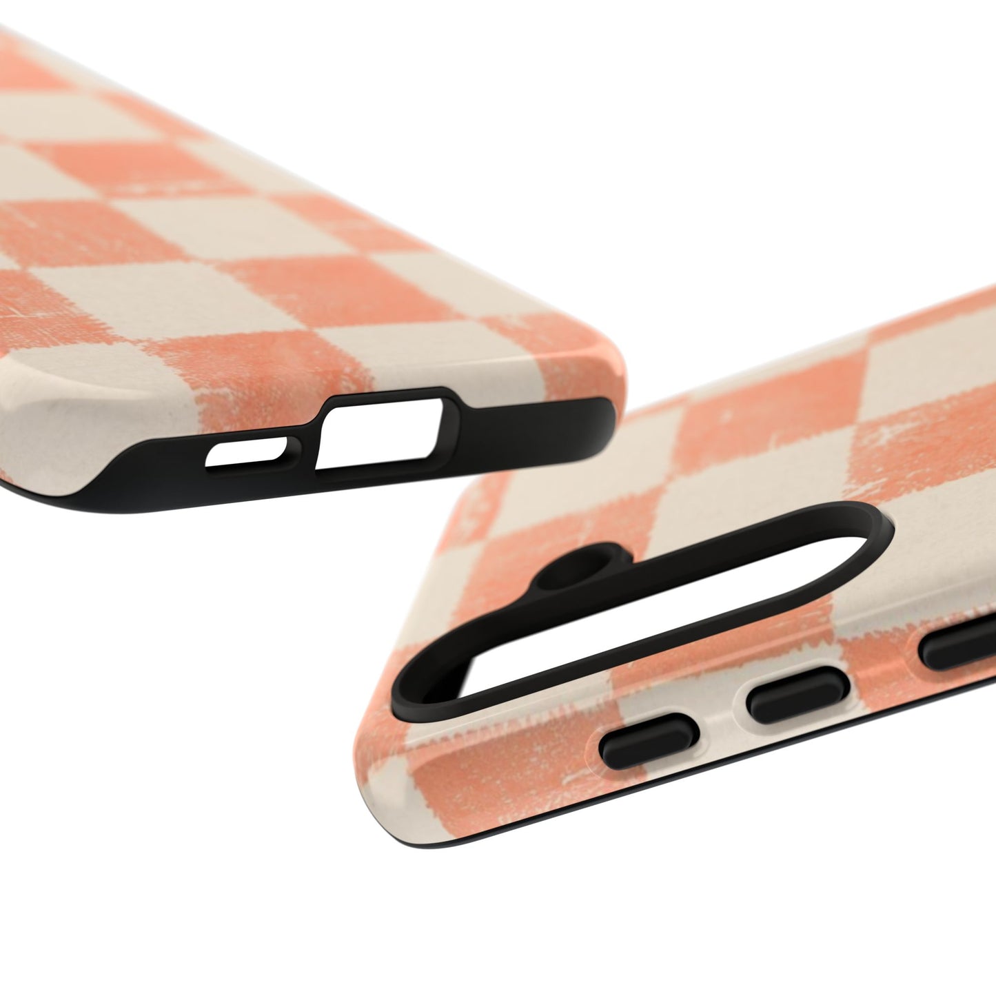 Peach Checkerboard Tough Phone Case — Retro Distressed Grid Design