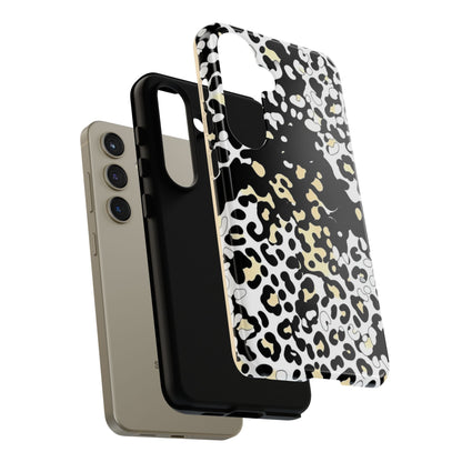 Leopard Splash Tough Phone Case — Black & Cream Animal Print Protective Cover