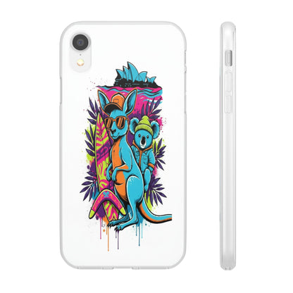 Kangaroo & Koala Surf Phone Case — Neon Aussie Beach Vibes Flexible Case