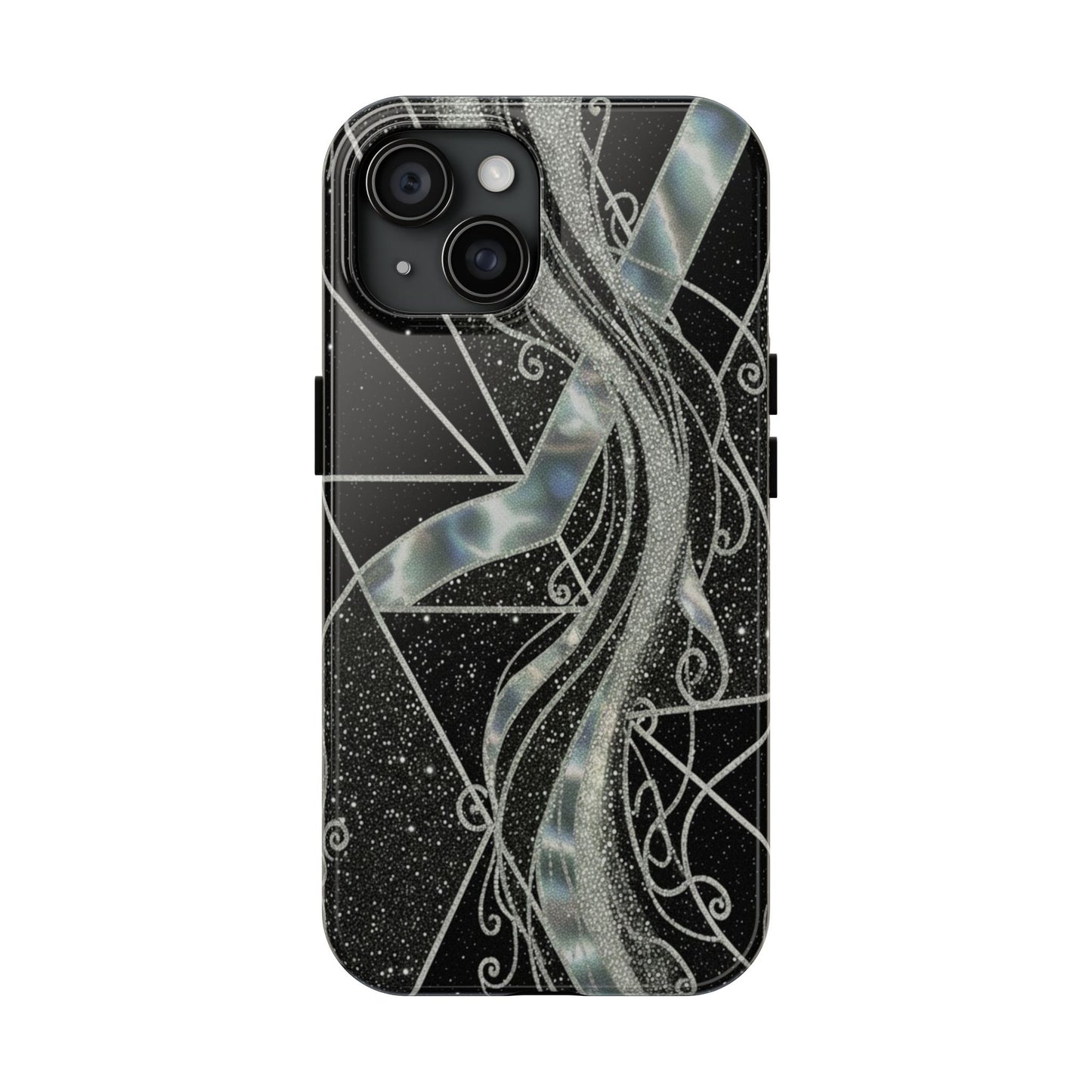 Geometry Tough Phone Case — Iridescent Ribbon on Black Celestial Background