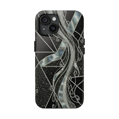Geometry Tough Phone Case — Iridescent Ribbon on Black Celestial Background