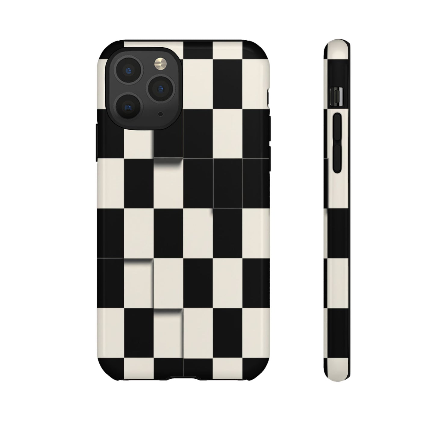 Checkerboard Tough Phone Case — Classic Black & Cream Grid Protective Cover