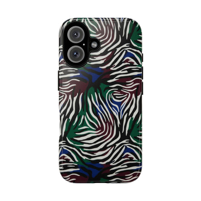 Zebra Camo Tough Phone Case – Green & Blue Animal Print Protective Cover