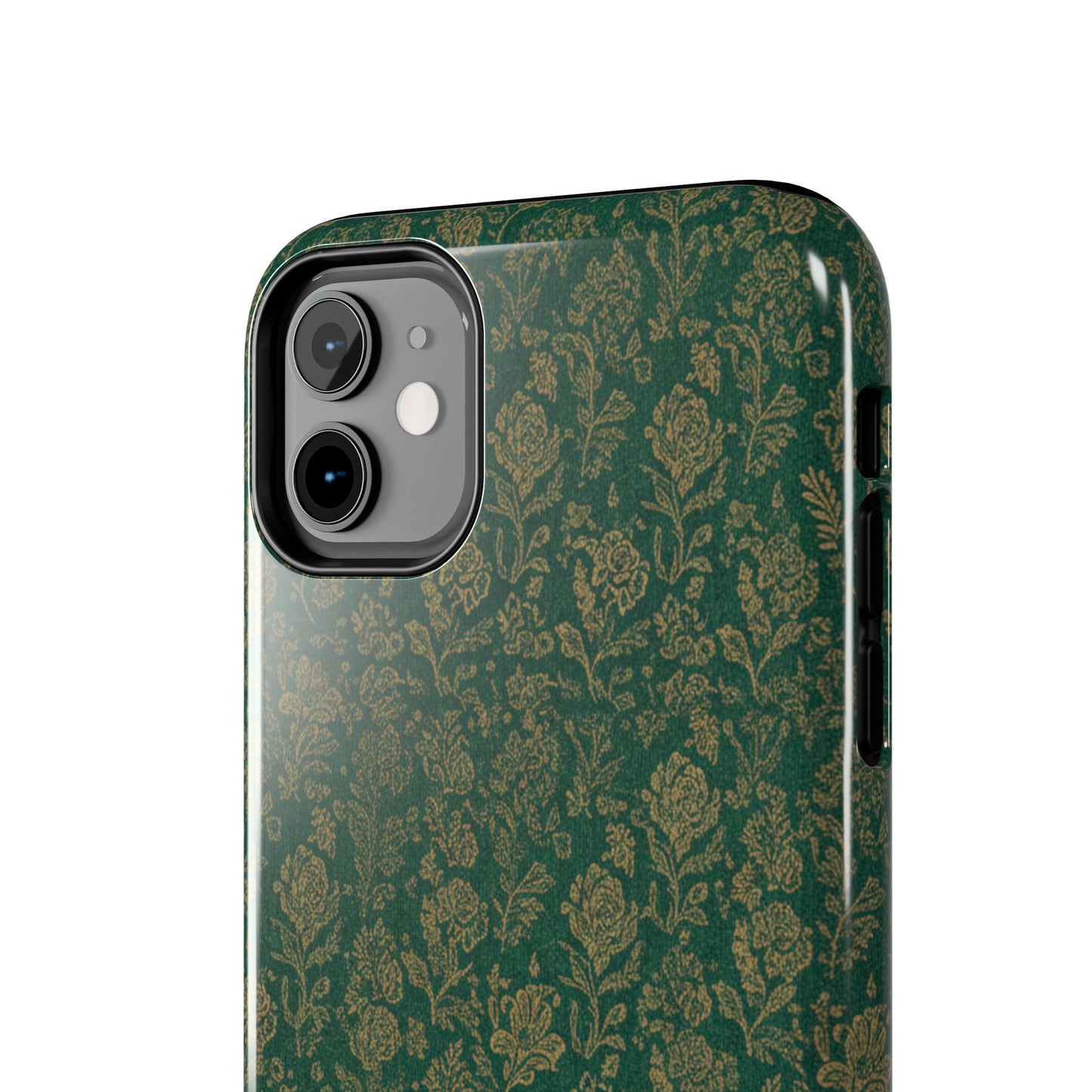 Vintage Floral Tough Phone Case — Green Damask Protective Cover