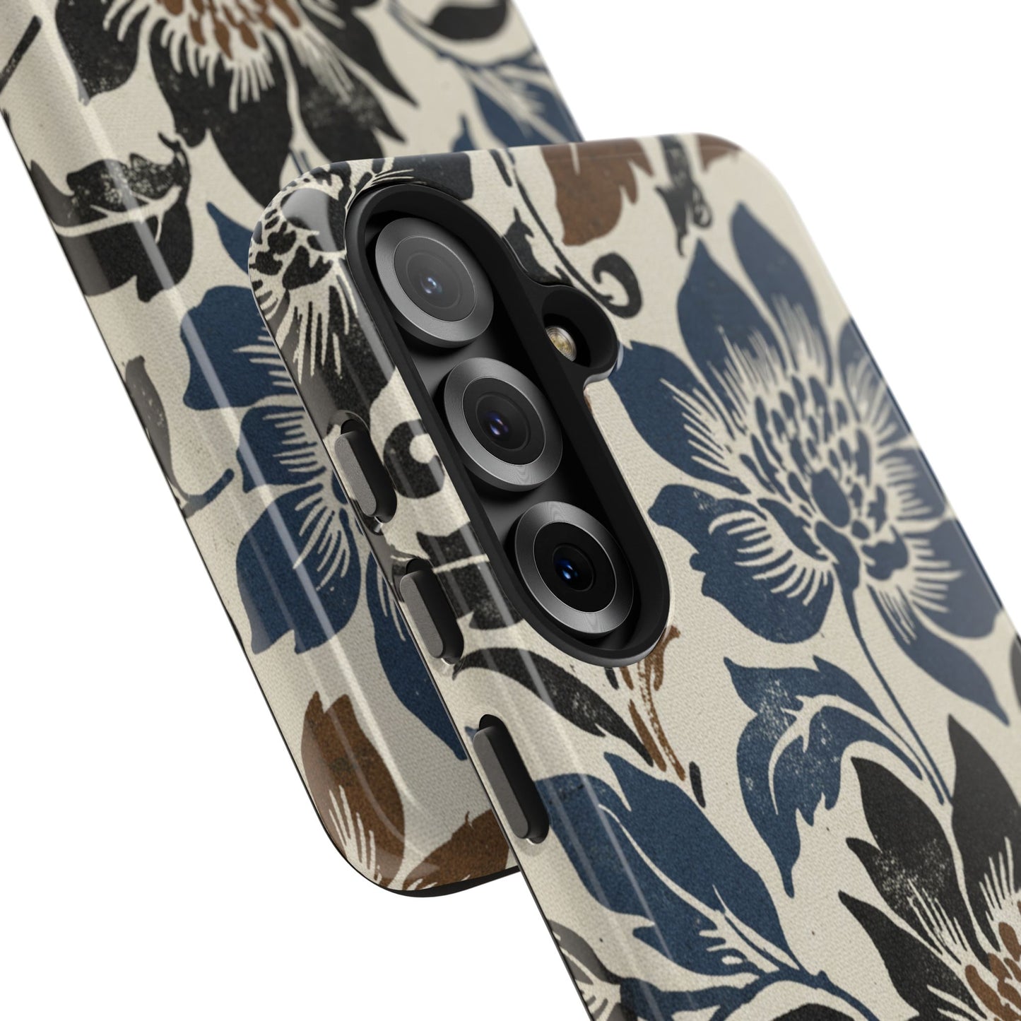 Floral Vintage Tough Phone Case — Blue & Brown Botanical Protection