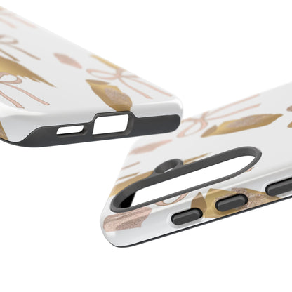 Phone Case — Gold Brushstroke & Blush Bow Pattern