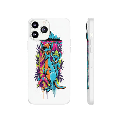Kangaroo & Koala Surf Phone Case — Neon Aussie Beach Vibes Flexible Case