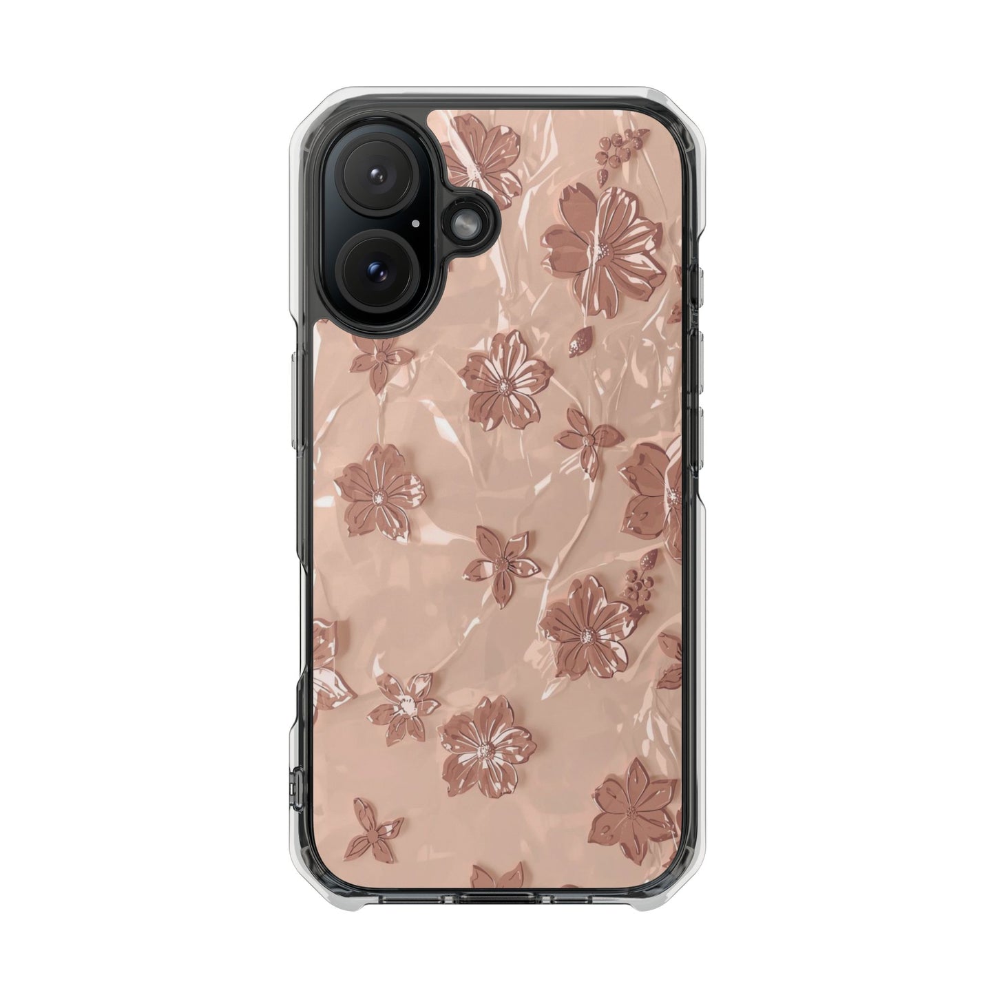 Clear Magnetic Phone Case — Rose Gold Floral Impact Protection