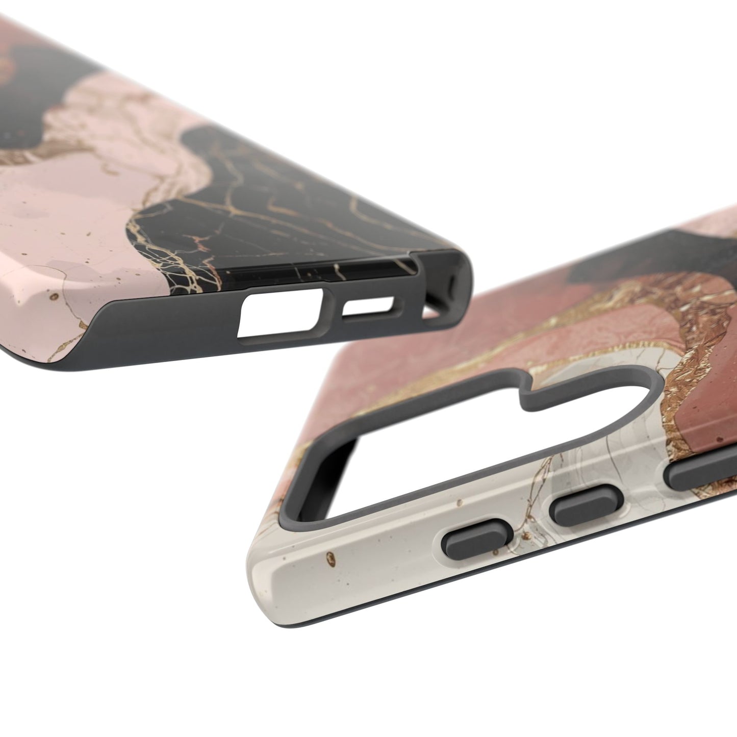 Marbled Rose Gold Phone Case — Abstract Pink & Black Protective Tough Case