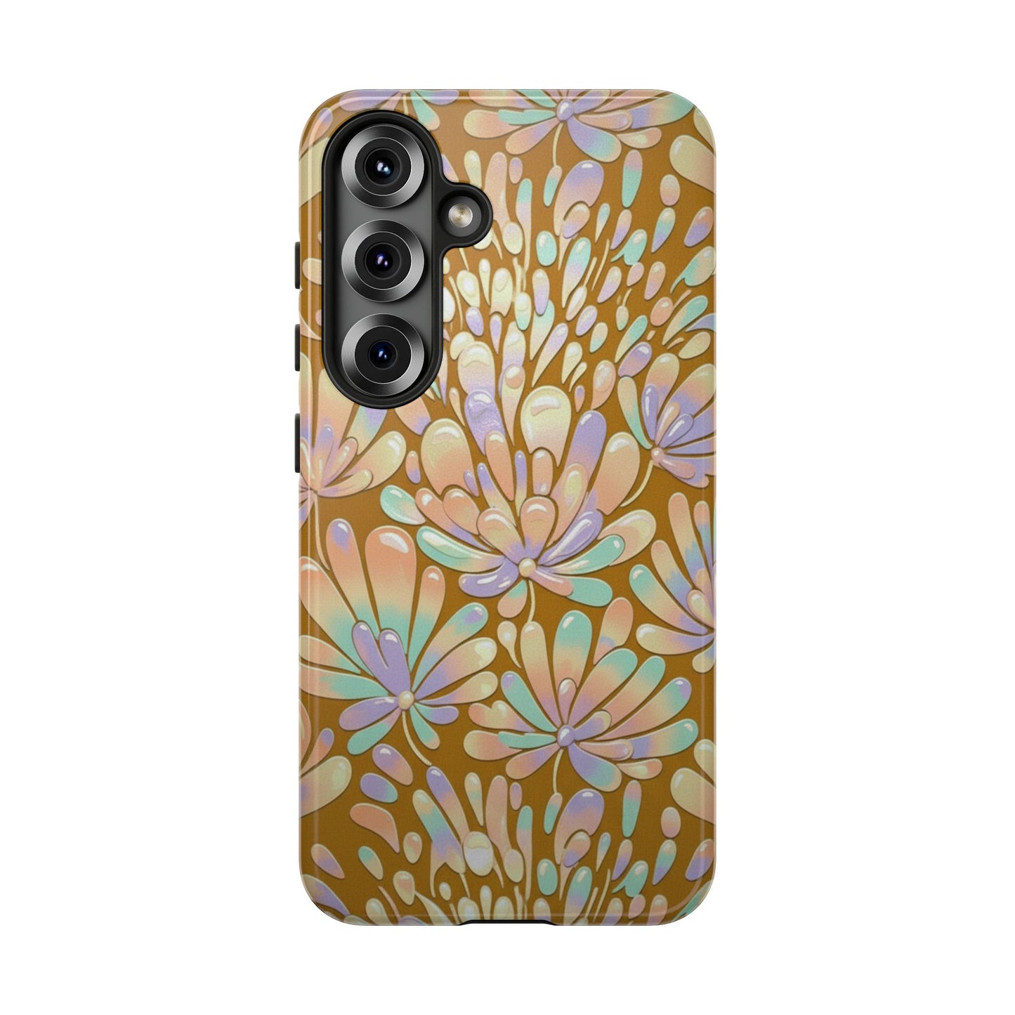 Floral Burst Tough Phone Case – Gold Pastel Botanical Protection