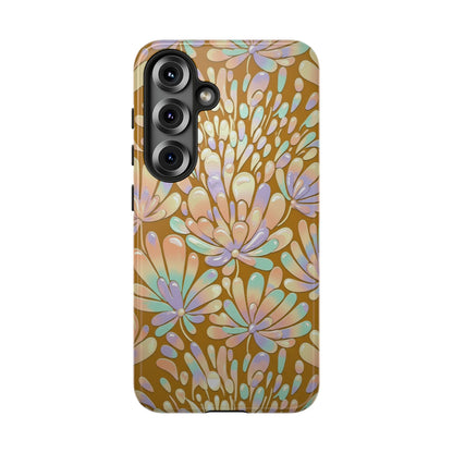 Floral Burst Tough Phone Case – Gold Pastel Botanical Protection